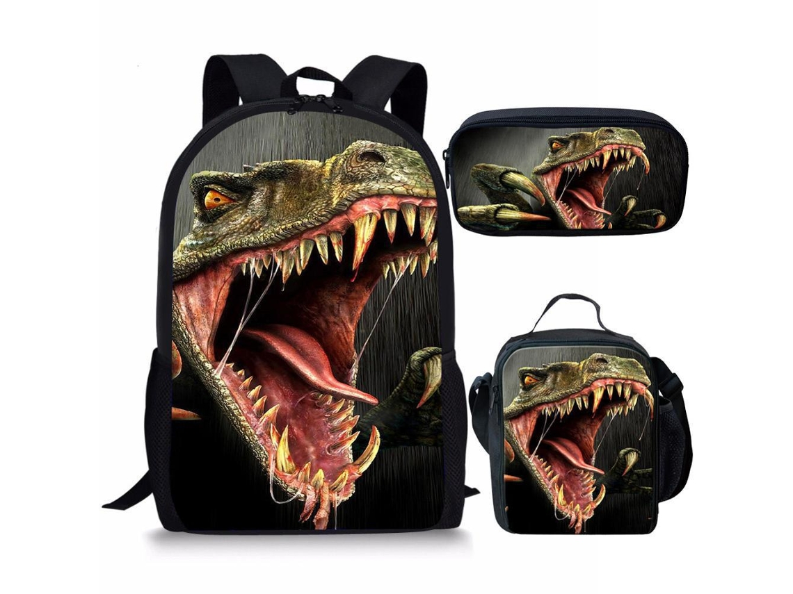 Mochila Escolar, Infantil, Estampa De Dinossauro Com Lancheira