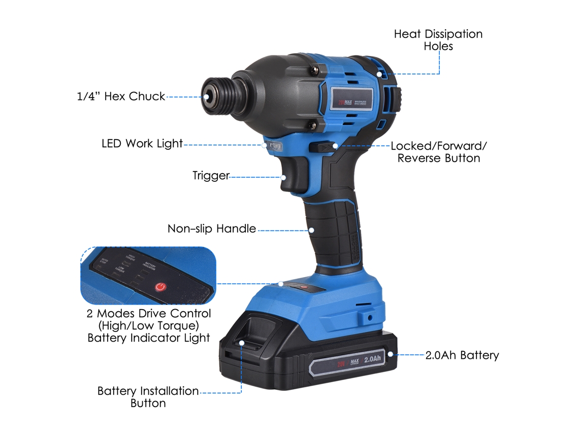 Parafusadeira De Impacto 20v Sem Escova 1/4" Hex Chuck