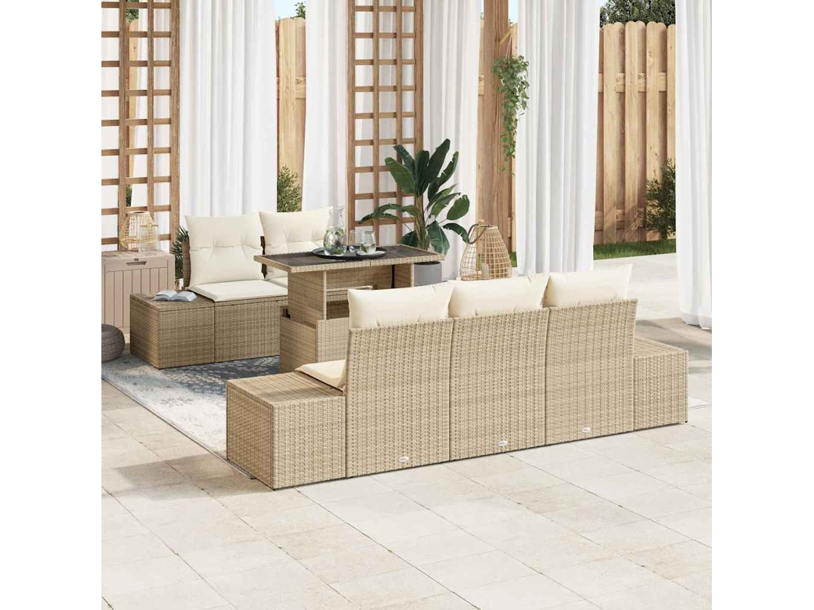 Vidaxl Conjunto De Sofás 6 Unid. Bege E Creme Vime Pe