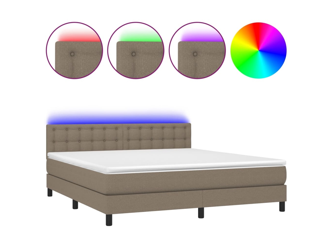 Cama Box Spring com Colchão e Led Tecido Cinza Acastanhado MAISON EXCLUSIVE (180x200 cm)
