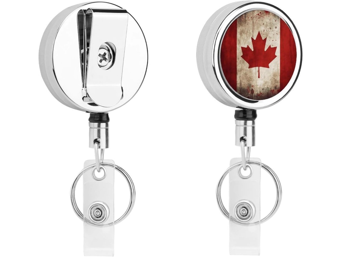 Porta Crachá Retrátil Retrô Com A Bandeira Do Canadá, Moderno E Durável, Em Metal, Com Cordão De Nylon De 68cm, Ideal