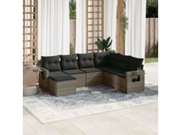 Vidaxl 7 Pcs Conjunto Sofás P/ Jardim C/ Almofadões Vime Pe Cinzento