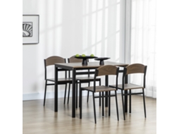 Conjunto Mesa E 4 Cadeiras Jantar Estrutura Metálica Marrom Escuro Preto Espaços Pequenos