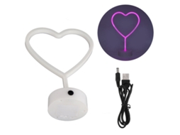 Luz de Neón LED coração rosa decorativa USB bateria para festa e presente | S/MARCA