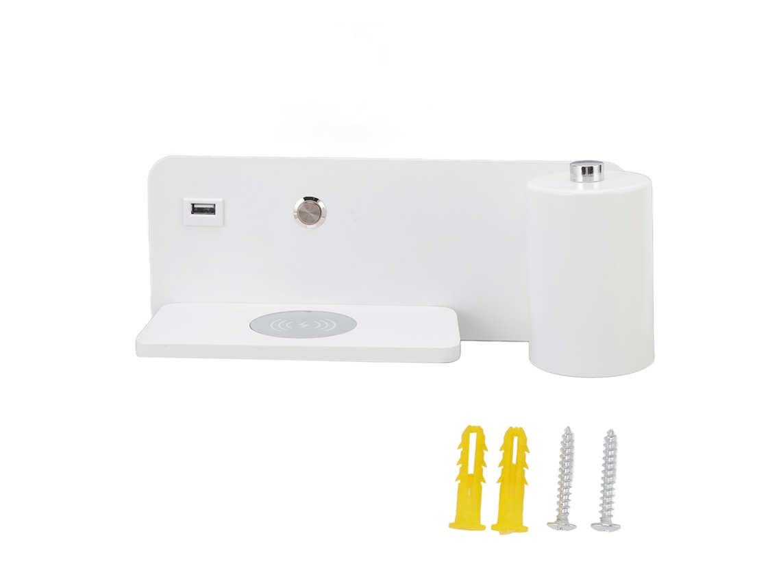 Rebe-lâmpada De Parede Led Com Interface Usb E Carregamento Sem Fio Para Sala E Quarto 85‑265v Branca Direita