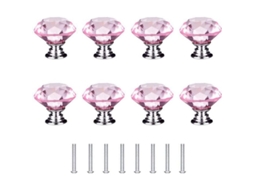 Puxadores De Porta Diamante Linjou 8 Peças 30mm, Cristal De Vidro Com Parafusos (rosa)