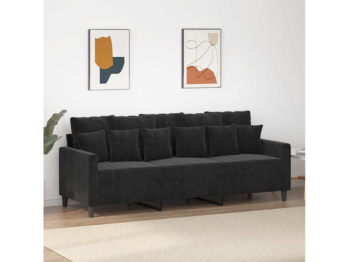 Vidaxl Sofá De 3 Lugares 180 Cm Veludo Preto