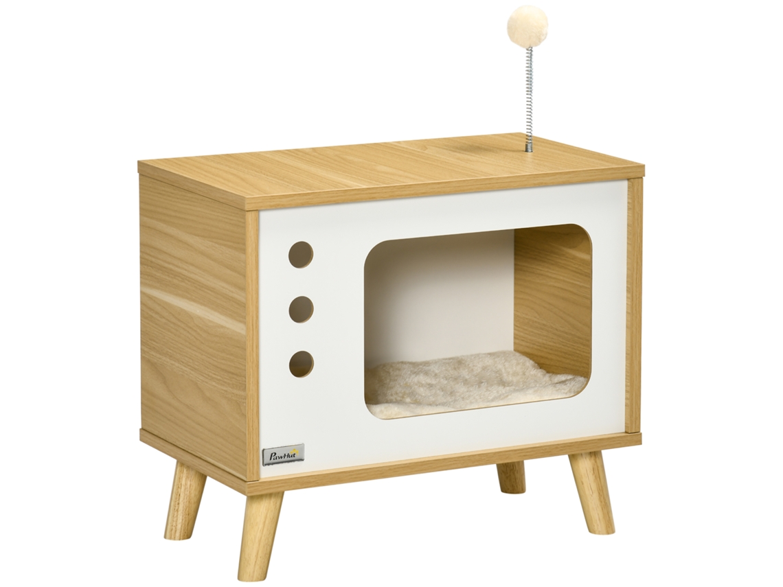 Casa de Gato em Aglomerado em Formato de Tv com Almofada e Bolinha de Brinquedo. 50x28x43 Cm Ge