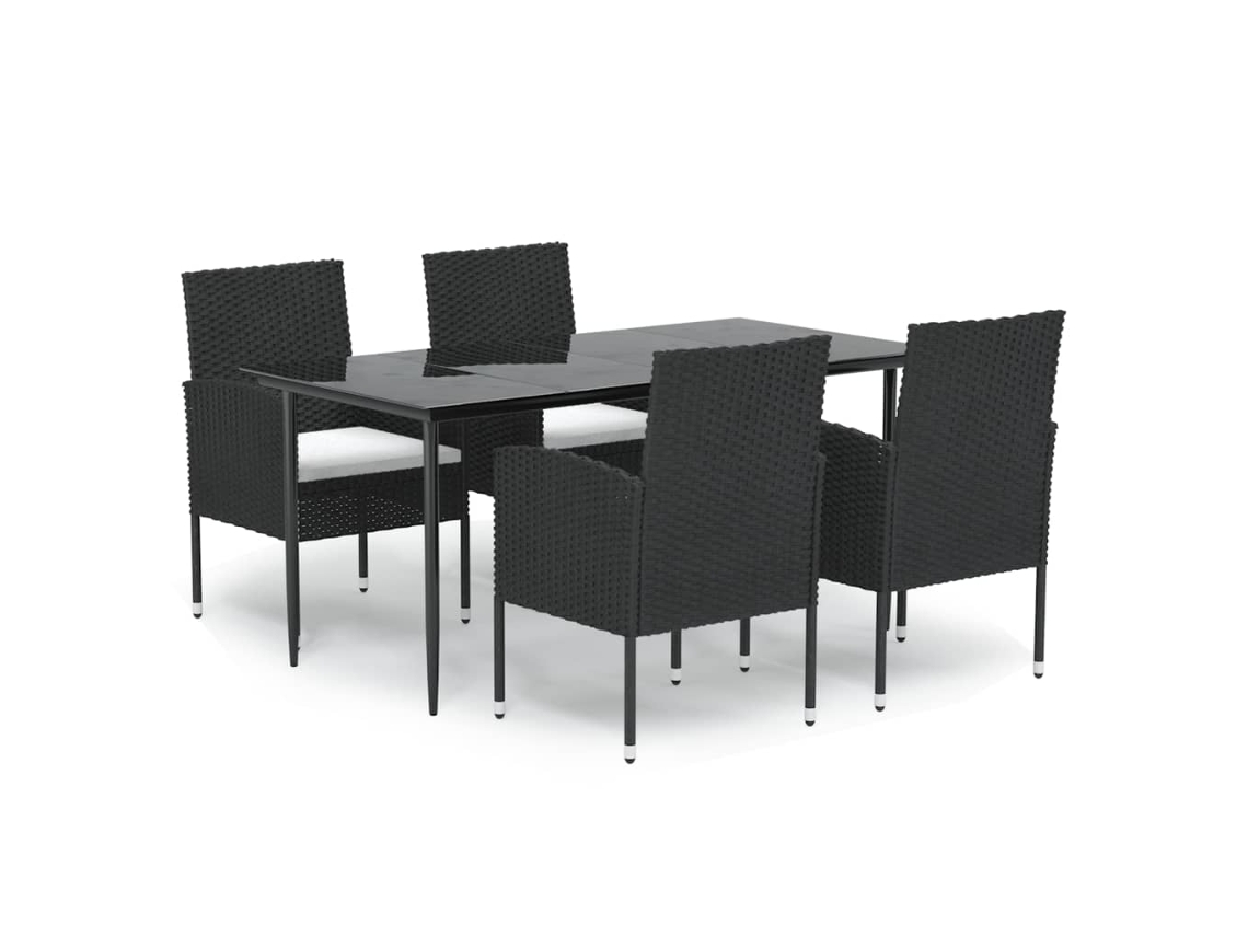 VIDAXL 5 Pcs Conjunto De Jantar P/ Jardim C/ Almofadões Vime Pe Preto