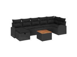 Conjunto 8 Sofá De Jardim Vidaxl Preto Vime Pe (289 X 124 X 85 Cm)