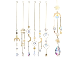 Sino de Vento Suncatcher de 7 Peças com Efeito Decorativo em Cristal, Estrela, Sol e Lua, Feito de Cristal Branco e CHABERLU