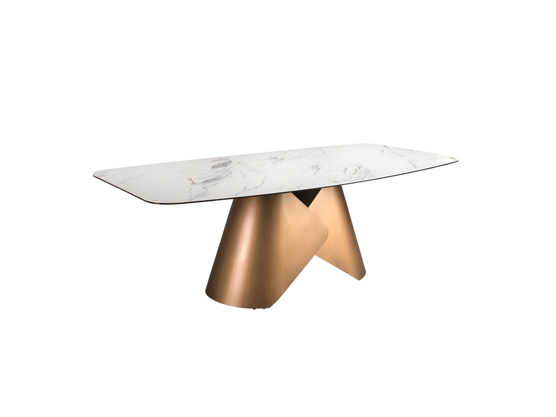 Mesa de Jantar Oval em Mármore Porcelânico e Aço Cor de Bronze