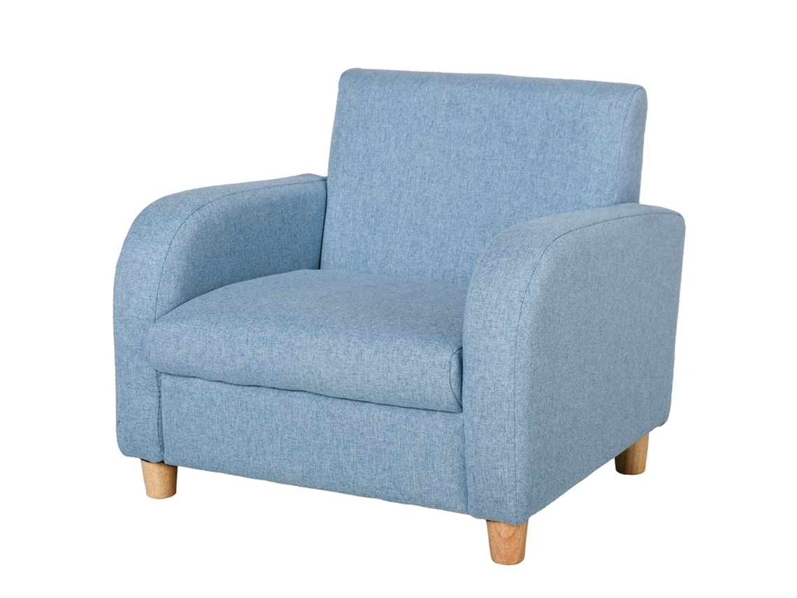 POLTRONA infantil escandinava, estofada, madeira de borracha, azul S/MARCA