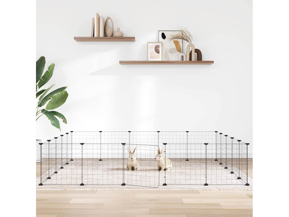 Vidaxl Gaiola P/ Animais De 20 Painéis C/ Porta 175x175x35 Cm Aço Preto