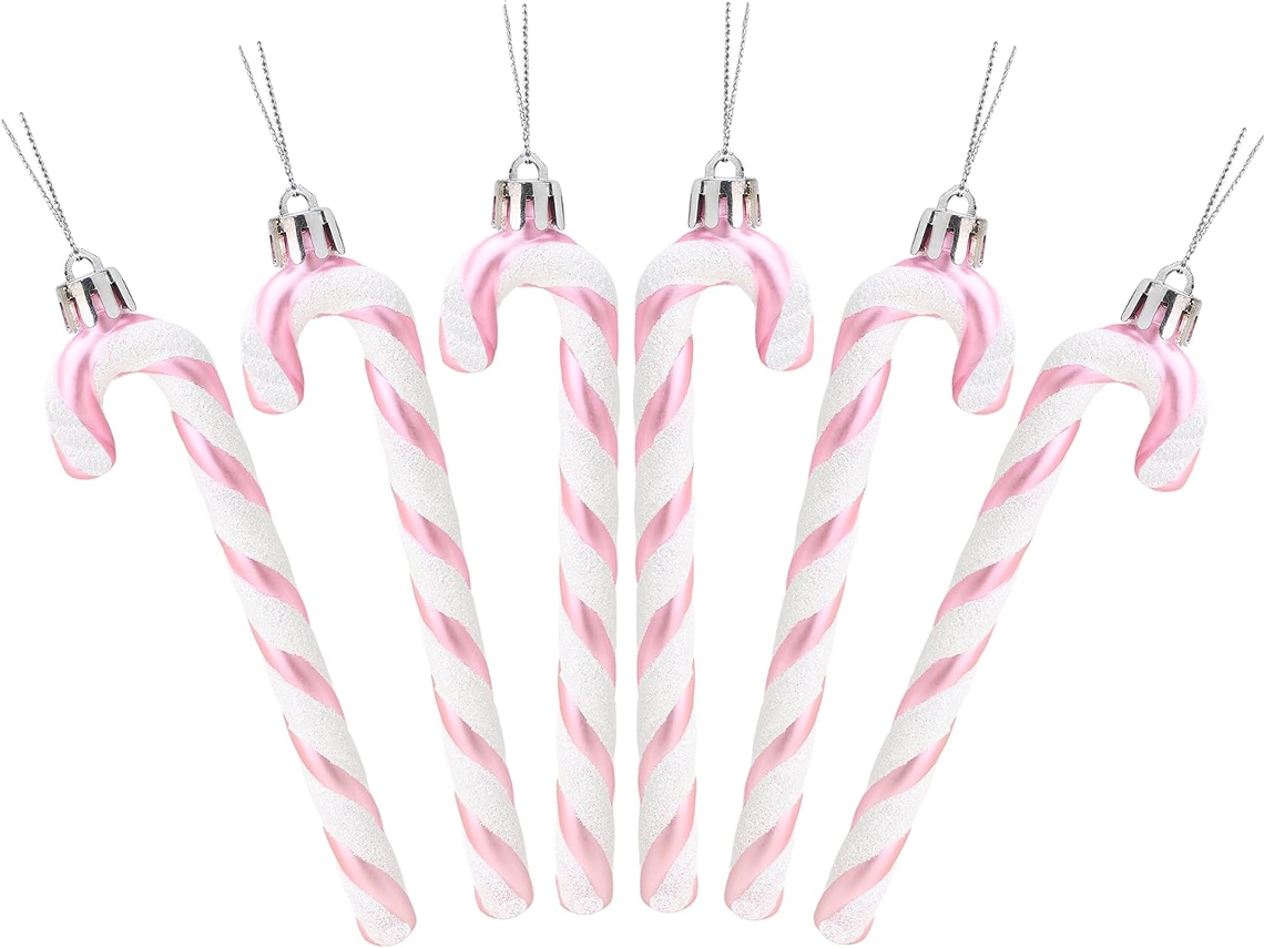 Pacote Com 6 Bastões De Doces Brilhantes De 13 Cm Da Christmas Concepts, Enfeites Para Árvore De Natal Rosa SUNNY SPACES