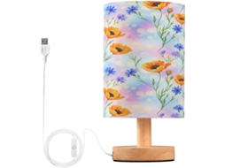 Abajur De Cabeceira Floral Colorido Para Quarto, Abajur De Cabeceira Led, Luminária De Leitura Com Portas Usb E Cúpula
