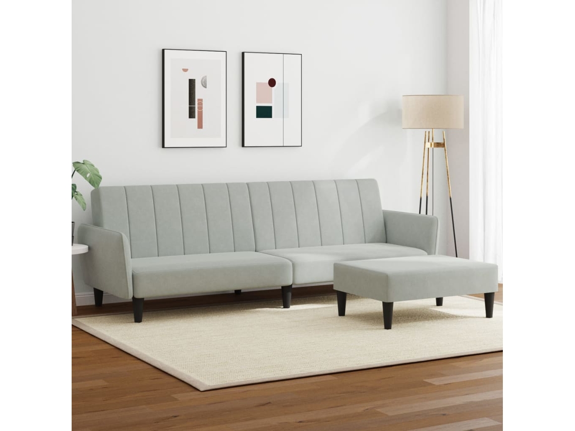 Sofá Cama Com Pés Sofá Conversível Apoio Lovely Home Madeira Veludo Cinzento (220x84.5x69cm)