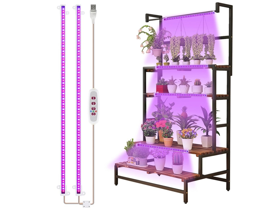 Prateleira De Madeira Versátil Com 4 Níveis Para Plantas, Com Luz De Cultivo Aprimorada Para Flores E Ervas Em Ambientes Internos Aquaforge