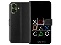 Capa Carteira Compatível Com Apple Iphone 17. Ilustração Gráfica De Um Jogo De Combinar Três Com Símbolos Coloridos E A Frase fim De Jogo Em Um Fund