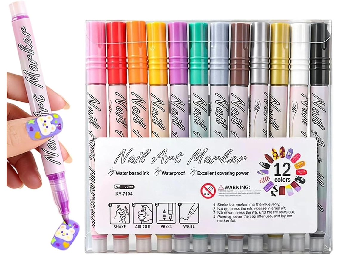 Conjunto de 12 marcadores de ponta fina com núcleo para decoração e pintura.