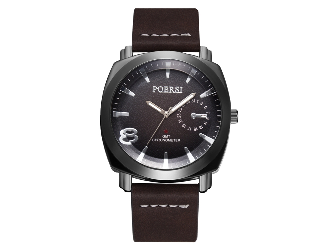 Relógio Masculino de Negócio Casual com Pulseira Pu Marrom Escuro Movimento de Quartzo