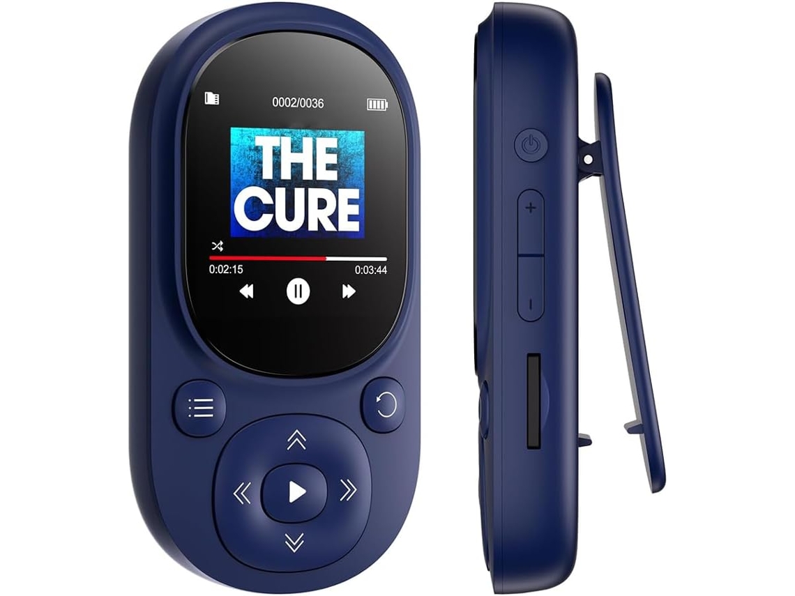 Reprodutor de MP3/MP4 de 32 GB, Bluetooth, portátil, rádio FM, músicas infantis, gravação, azul.