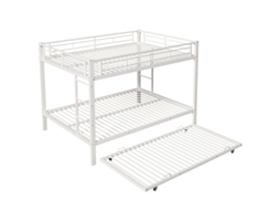 Beliche Infantil De 140*200cm Com Estrutura De Ferro, Equipada Com Cama Auxiliar, Grades Altas, Sem Colchão, Branca.