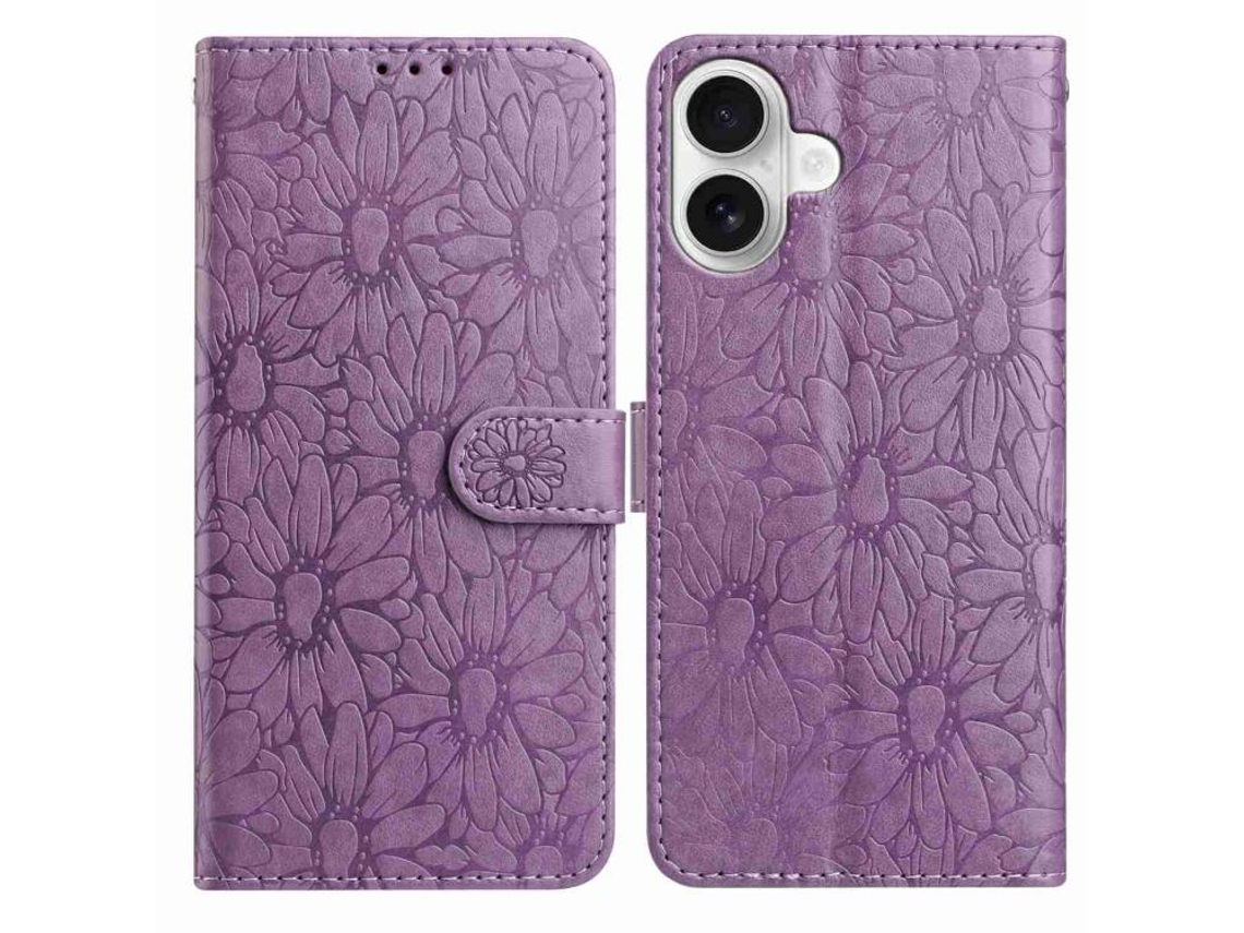 Capa De Couro Para Iphone 17 Com Relevo De Margaridas