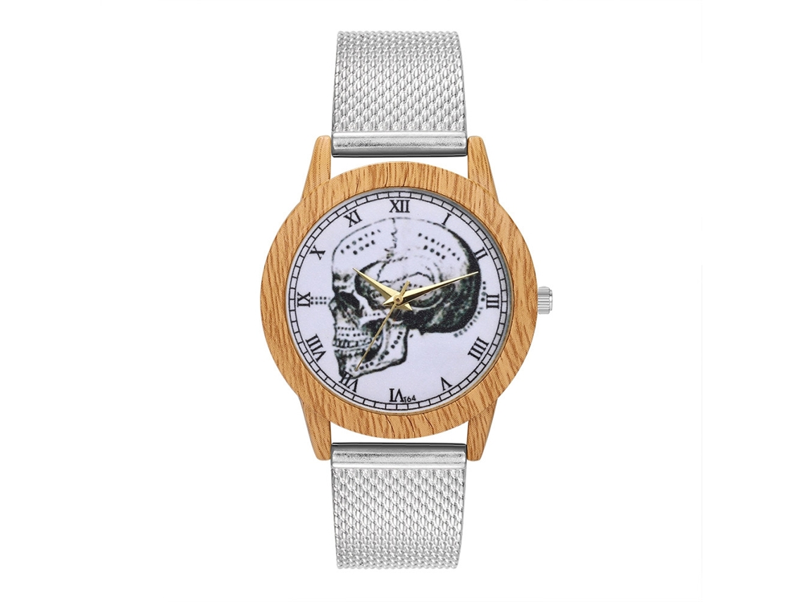 Relógio de quartzo com pulseira de silicone, mostrador unissex com caveira, estilo casual prateado Zhoulianfa
