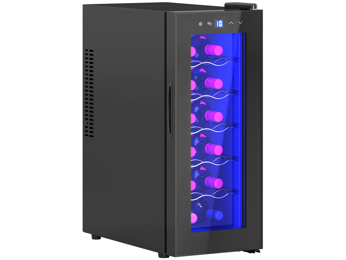 Cave de Vinhos 12 Garrafas, dupla refrigeração termoelétrica, temp. ajustável 8-18°C, porta vidro anti uv, led, 49x25x40cm | S/MARCA
