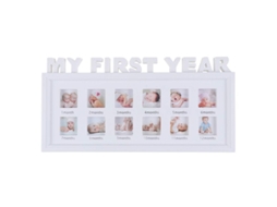 Marco De Fotos Para Bebê Primeiro Ano 12 Meses Colagem Memória Madeira Branca 41x20cm