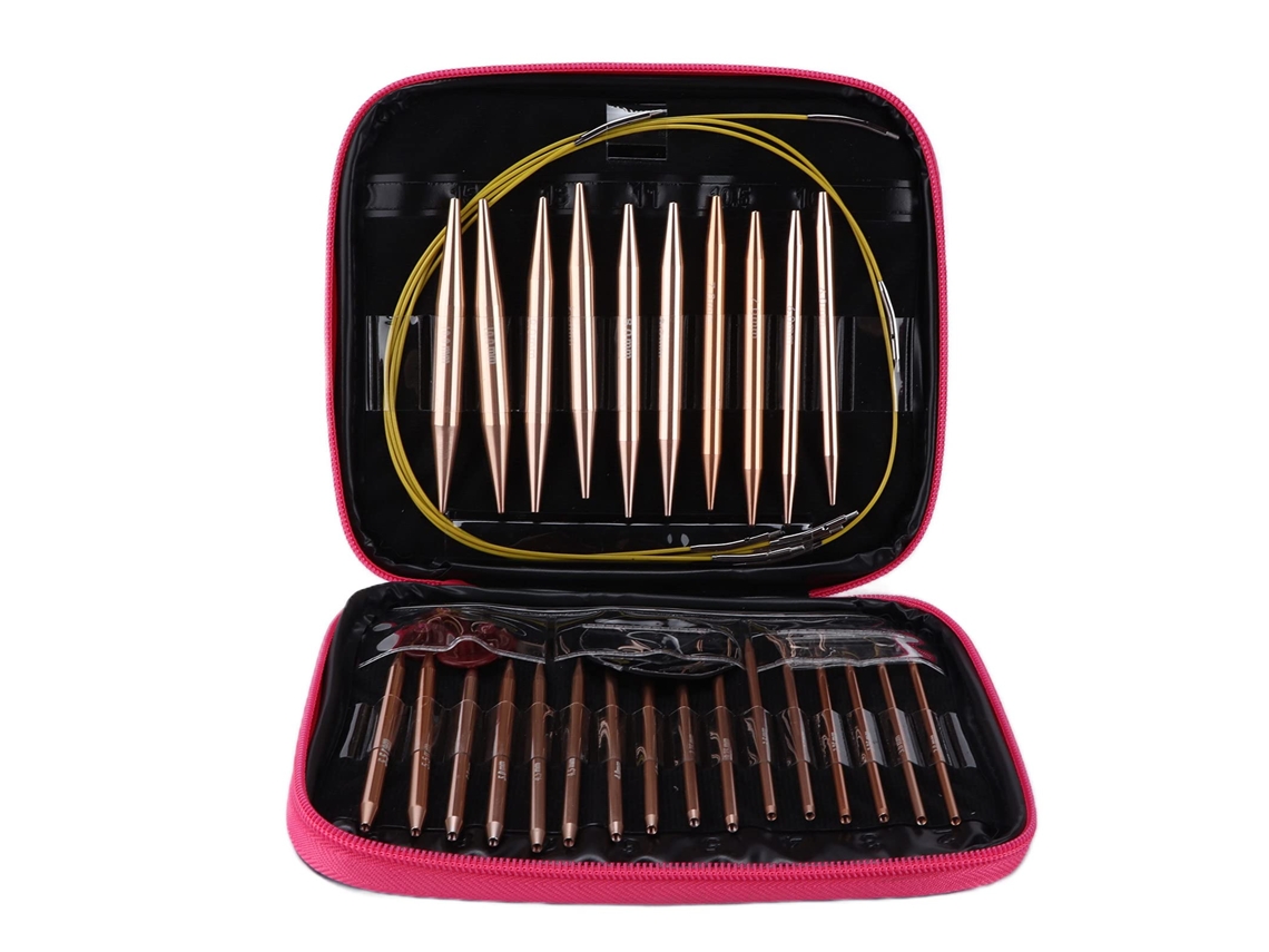 Conjunto de Alumínio com 26 Peças Pegas Ergonômicas Kit de Agulhas Circulares Intercambiáveis com Estojo de Armazenamento
