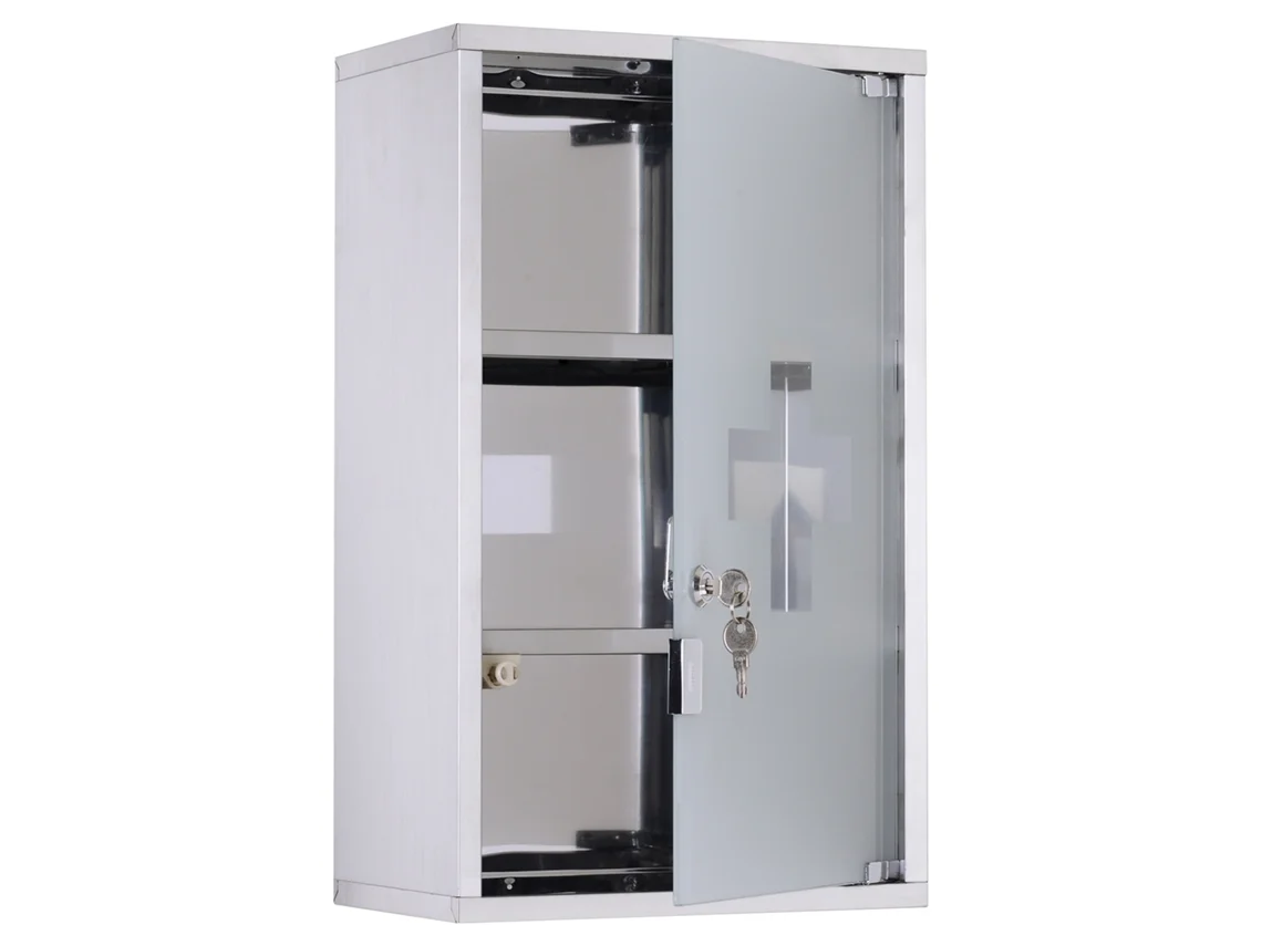 Armário de Remédios BTFORUS 50x30x18cm em Aço Inox com fechadura para banheiro