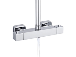 Misturador Termostático Para Chuveiro Com 2 Saídas 3/4 E 1/2 Em Latão Quadrado Com Acabamento Cromado