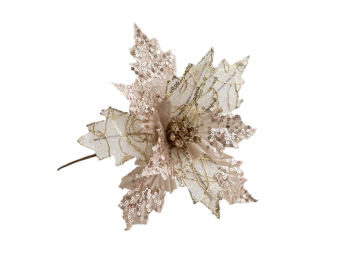 Flor De Natal Artificial Dourada 25cm Decoração