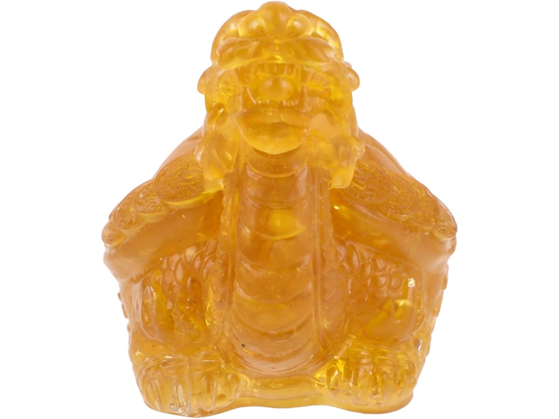 Estátua Tartaruga Dragão Cristal Amarelo Ornamento Decorativo Atrair Prosperidade Equilibrar Energias GOKOCO