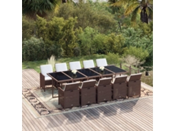 Vidaxl 11 Pcs Conjunto Jantar P/ Jardim C/ Almofadões Vime Pe Castanho