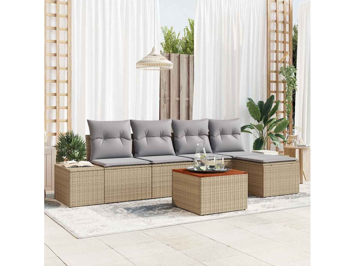Vidaxl Conjunto de Sofá de Jardim 6 Pcs Bege e Cinza Claro Vime Pe