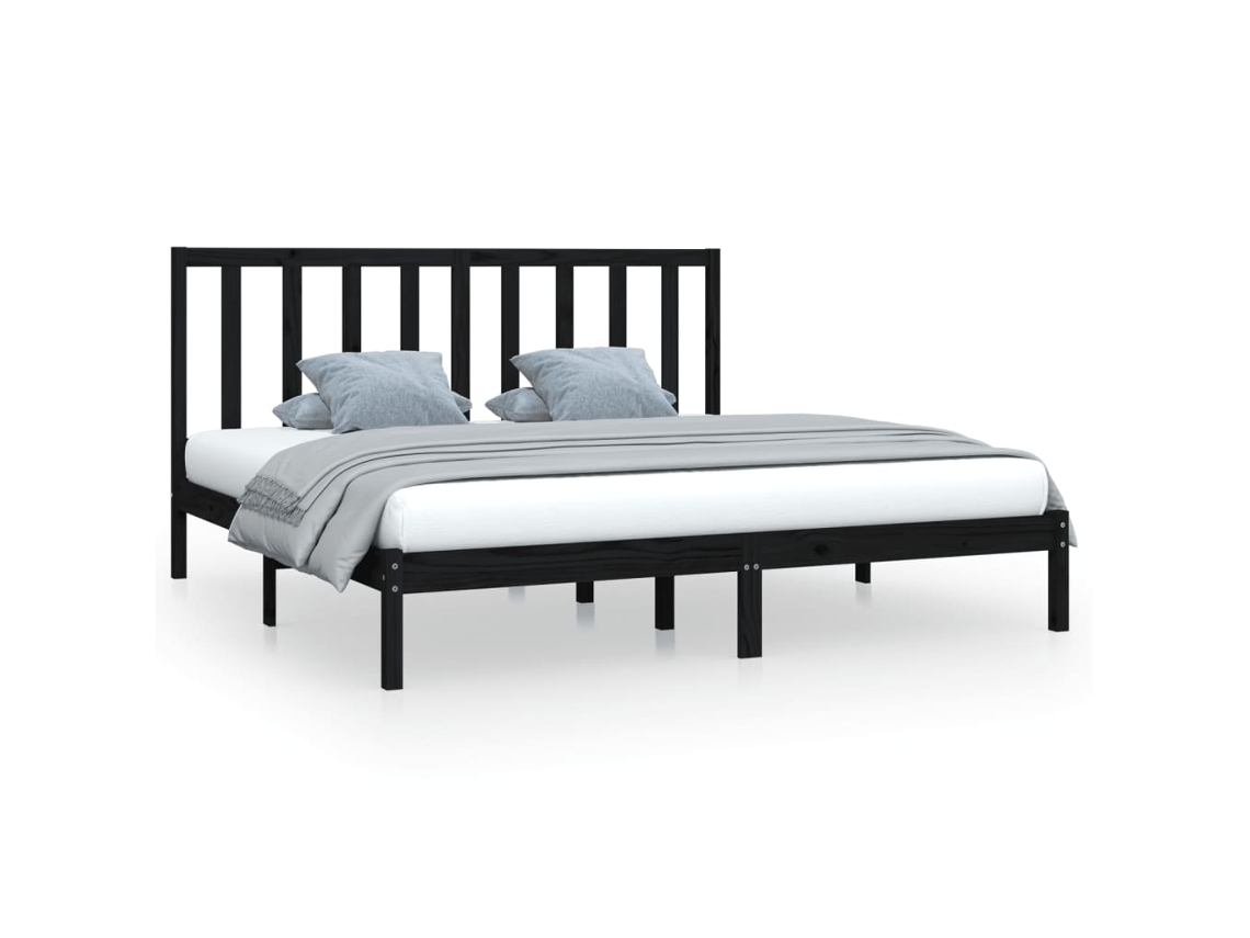 Estrutura de Cama 200x200 Cm Pinho Maciço Preto MAISON EXCLUSIVE