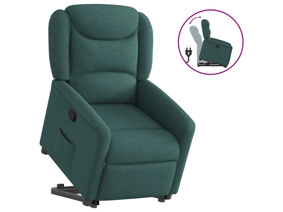 Vidaxl Poltrona Reclinável Elevatória Tecido Verde-escuro