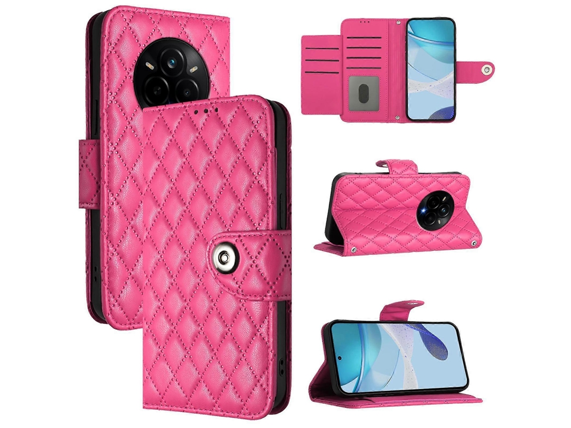 Capa De Celular De Couro Com Textura Rômbica E Cordão