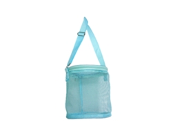 Bolsa de malha para crianças colecionarem conchas e brinquedos de praia, com zíper e alça ajustável.