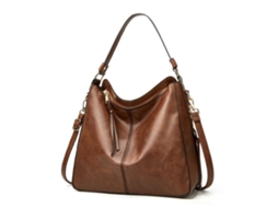 Bolsa Transversal Feminina Couro Pu Fashion Portátil para Trabalho Compras Viagem Cor Café