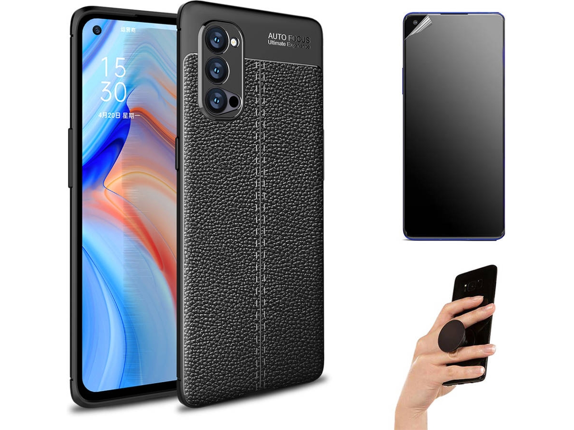 Kit Capa e Película Oppo Reno 4 Pro 5G Ultimatte Rugged Leather Y Popsocket Preto