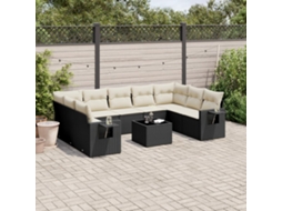 Vidaxl 10 Pcs Conjunto Sofás de Jardim C/ Almofadões Vime Pe Preto