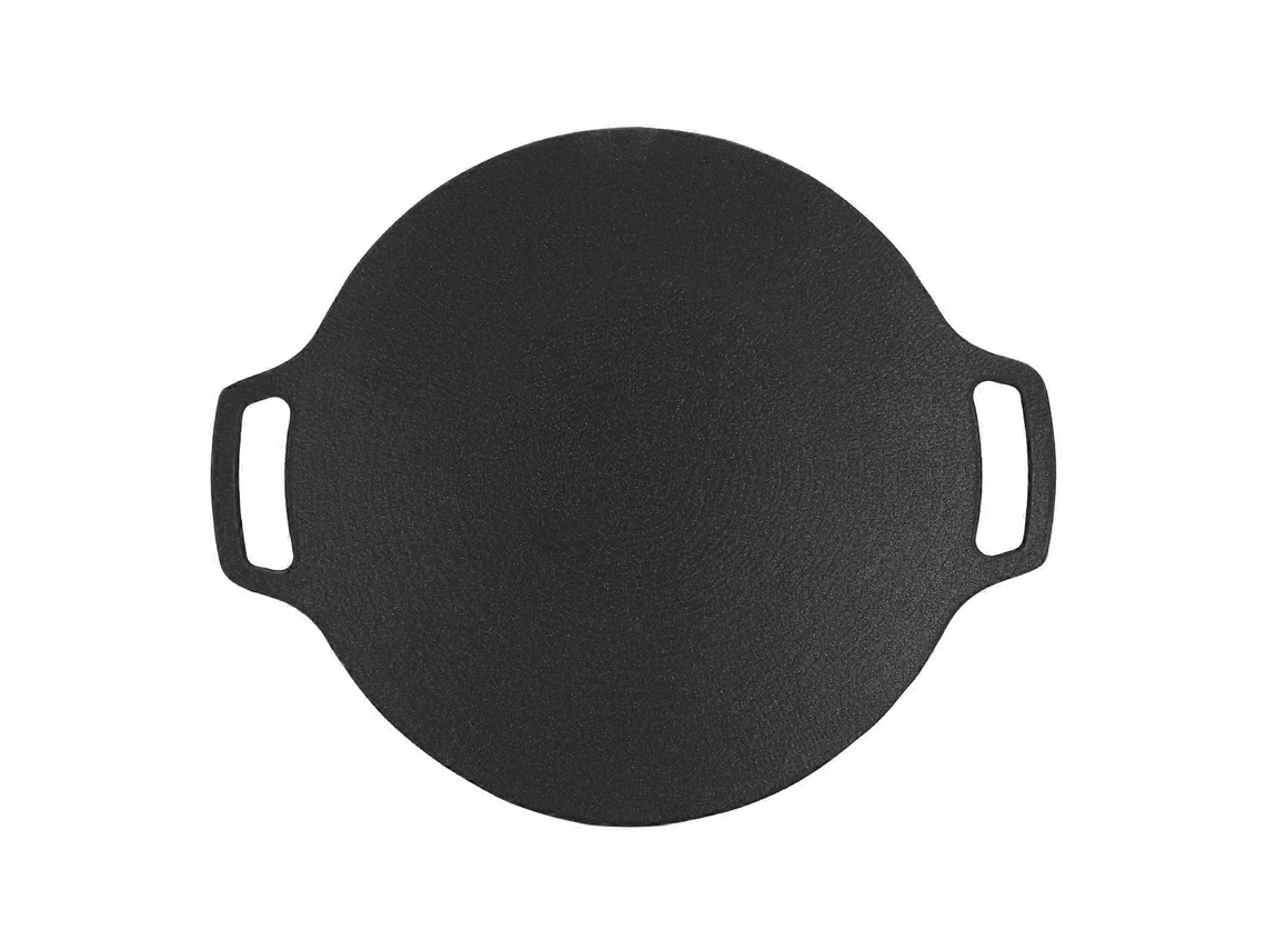 Grelha Coreana Para Churrasco, Antiaderente, Redonda, Em Alumínio Fundido, Com Alças Duplas, Ideal Para Camping E Atividades Ao Ar Livre, 25 Cm.