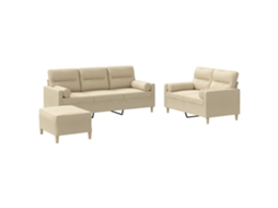 3 Pcs Conjunto de Sofás com Almofadas Tecido Cor Creme MAISON EXCLUSIVE