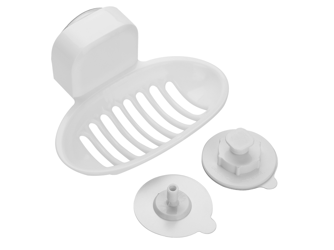 Saboneteira de plástico de parede com ventosa forte para banheiro ou cozinha (branca)