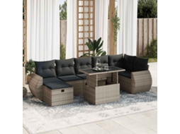 Vidaxl 8 Pcs Conjunto Sofás De Jardim C/ Almofadões Vime Pe Cinzento
