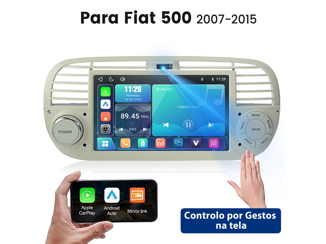 Autoradio 7 Polegadas Com Apple Carplay E Android Auto – Compatível Com Fiat 500 (2007-2015) – Baseado Em Linux